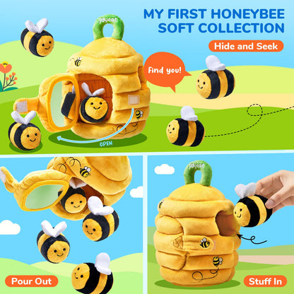 JoyCat Baby Toys 6-12 Months - Soft Baby Beehive with 5 Sensory Bees - Rattle, Crinkle Paper, Squeaker, Mirror, Busy Montessori Soft Toys for Toddlers 0-3 Years Old - Bee Plush Boy Girl Birthday Gift