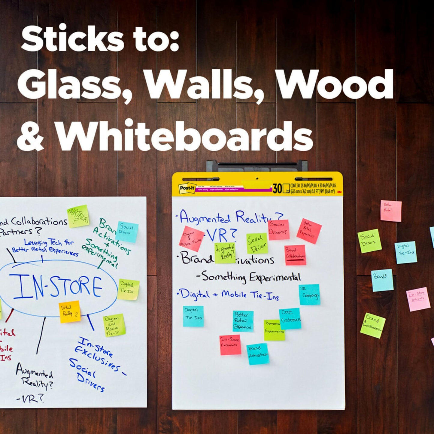 Bundle of Post-it Super Sticky Notes, 24 Sticky Note Pads, 3 x 3 in, Supernova Neons + Post-it Super Sticky Easel Pad, 25 in x 30 in, White, 30 Sheets/Pad, 2 Pads/Pack Self Stick Flip Chart Paper