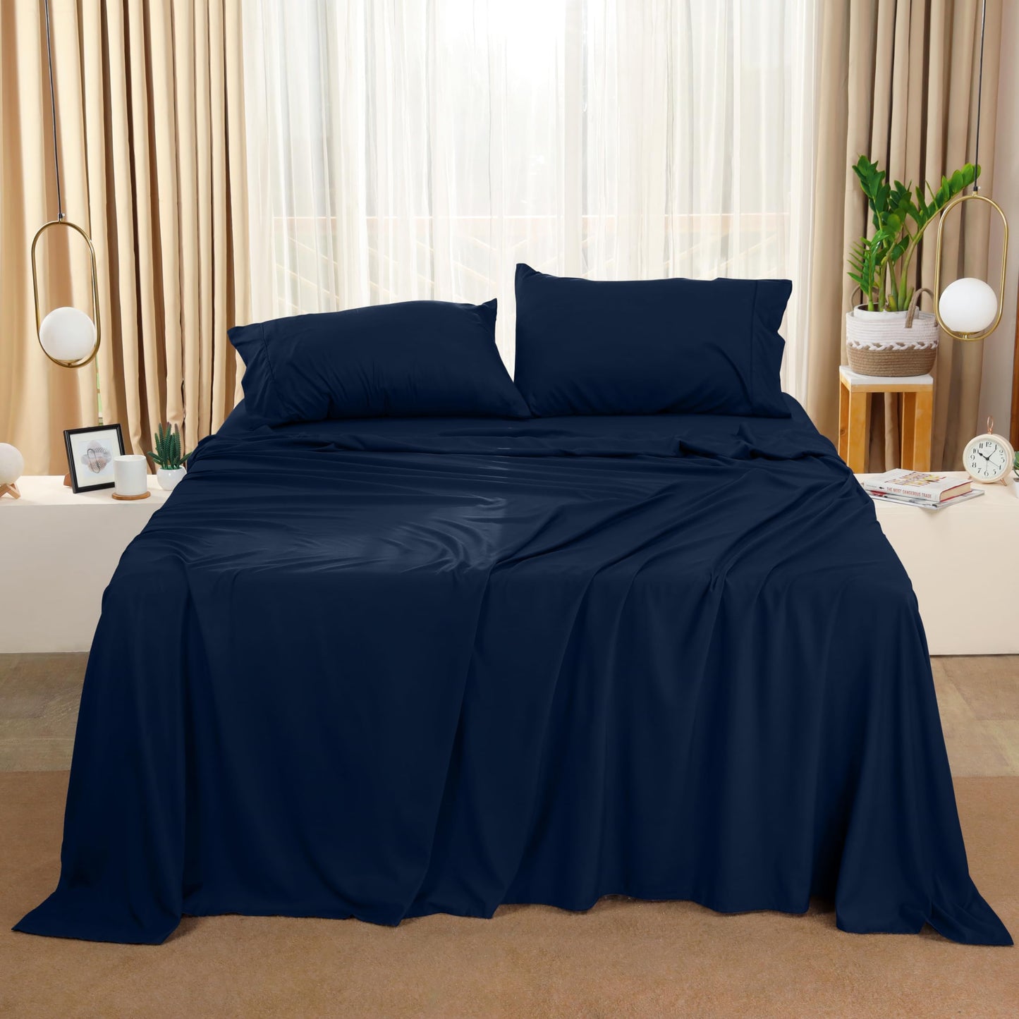 Utopia Bedding Queen Sheet Set – 4 Piece Bed Sheets for Queen Size Bed, Soft and Breathable Microfiber, Includes 1 Fitted Sheet, 1 Flat Sheet and 2 Pillowcases (Navy Blue)