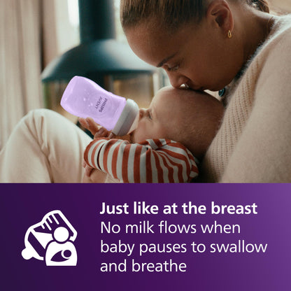 Philips Avent Natural Baby Bottles with Natural Response Nipples (Medium Flow, Flow 3), 9oz, Purple, 4-Pack, SCY903/34