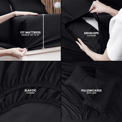 Utopia Bedding Queen Sheet Set – 4 Piece Bed Sheets for Queen Size Bed, Soft and Breathable Microfiber, Includes 1 Fitted Sheet, 1 Flat Sheet and 2 Pillowcases (Black)