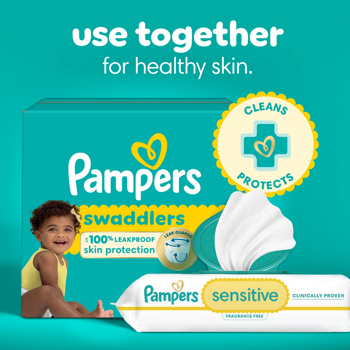 Pampers Sensitive Baby Wipes, Water Based, Hypoallergenic and Unscented, 6 Flip-Top Packs (504 Wipes Total)