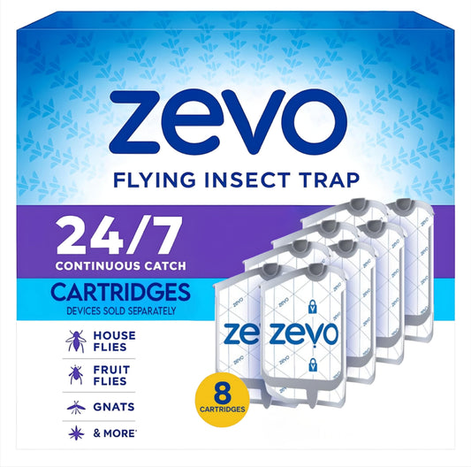 Zevo Indoor Flying Insect Trap Cartridges – 8 Replacement Cartridges for The Zevo Plug-in Flying Insect Trap | Bug Catcher for Gnats, Fruit Flies & House Flies