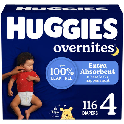 Huggies Size 4 Overnites Baby Diapers: Overnight Diapers, Size 4 (22-37 lbs), 116 Ct (2 Packs of 58), Packaging May Vary