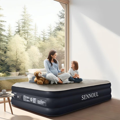 SENNOUL Air Mattress Queen with Built in Pump - 2 Mins Quick Self Inflatable,16"/650lbs Max Blow Up Bed, All Night Stability No Lost Air，No Peculiar Smell for Camping,Home,Guests & Portable Travel