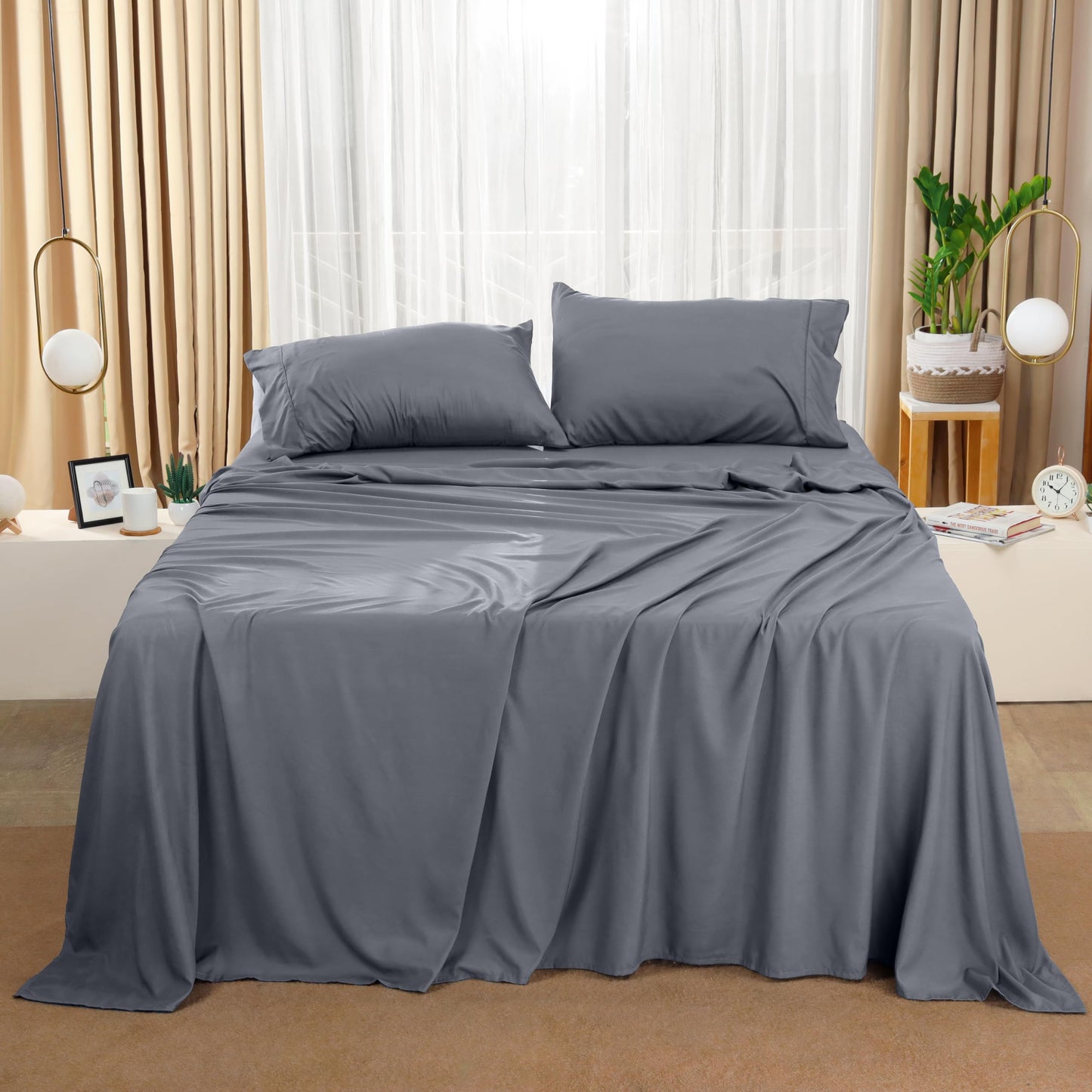 Utopia Bedding King Sheet Set – 4 Piece Bed Sheets for King Size Bed, Soft and Breathable Microfiber, Includes 1 Fitted Sheet, 1 Flat Sheet and 2 Pillowcases (Grey)