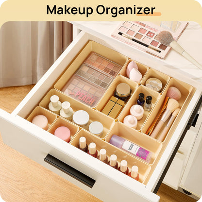 Vtopmart 25 PCS Plastic Drawer Organizers Set, 4-Size Versatile Bathroom and Vanity Drawer Organizer Trays, Storage Bins for Makeup, Bedroom, Kitchen Gadgets Utensils and Office