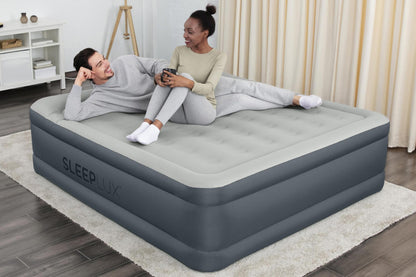 SLEEPLUX King Air Mattress Extra Durable Non-Leak Tough Guard Material 22" Raised Airbed with Built in Pump + USB Charger (80" 72"x22") Grey