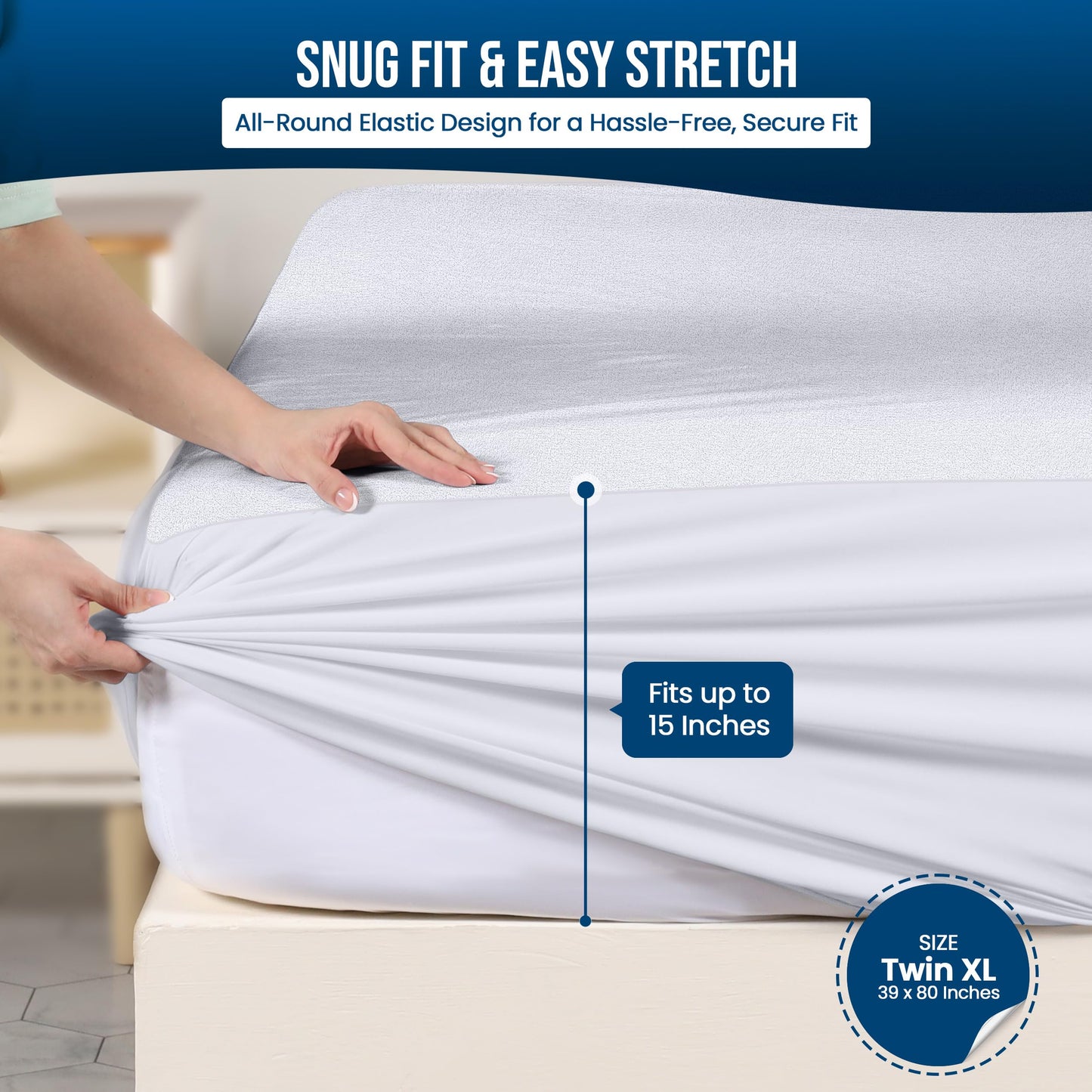 Utopia Bedding Waterproof Mattress Protector Twin XL Size, Premium Terry Mattress Cover 200 GSM, Breathable, Fitted Style with Stretchable Pockets (White)