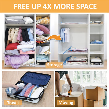 10 Jumbo Vacuum Storage Bags, Space Saver Bags Compression Storage Bags for Comforters and Blankets, Vacuum Sealer Bags for Clothes Storage, Hand Pump Included