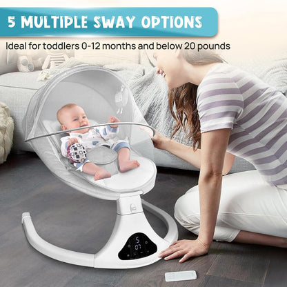 Electric Baby Swing for Infants to Toddler| Portable Infant Swing with Remote Control, Rocker with 5 Speeds, 3-Point Harness for Baby Boy Girl (Light Grey)