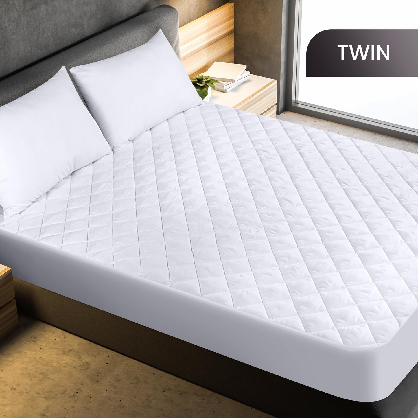 Utopia Bedding Quilted Fitted Mattress Pad, Twin Size, Elastic Fitted Mattress Topper Protector and Cover Stretches up to 16 Inches Deep, Machine Washable (White)