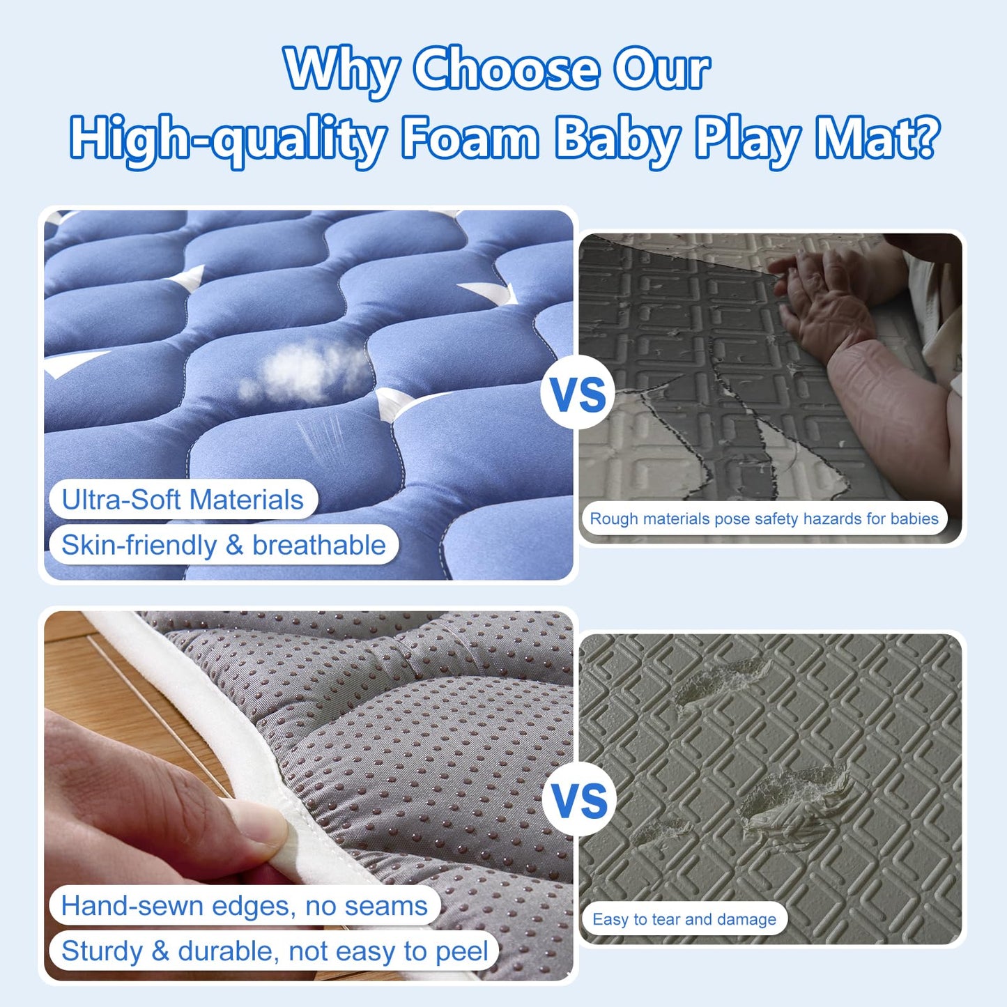 Premium Foam Baby Play Mat, 50x50 Playpen Mat, Thicken One-Piece Crawling Mat, Non-Slip Cushioned Baby Playmats for Infants, Babies, Toddlers, Play & Tummy Time