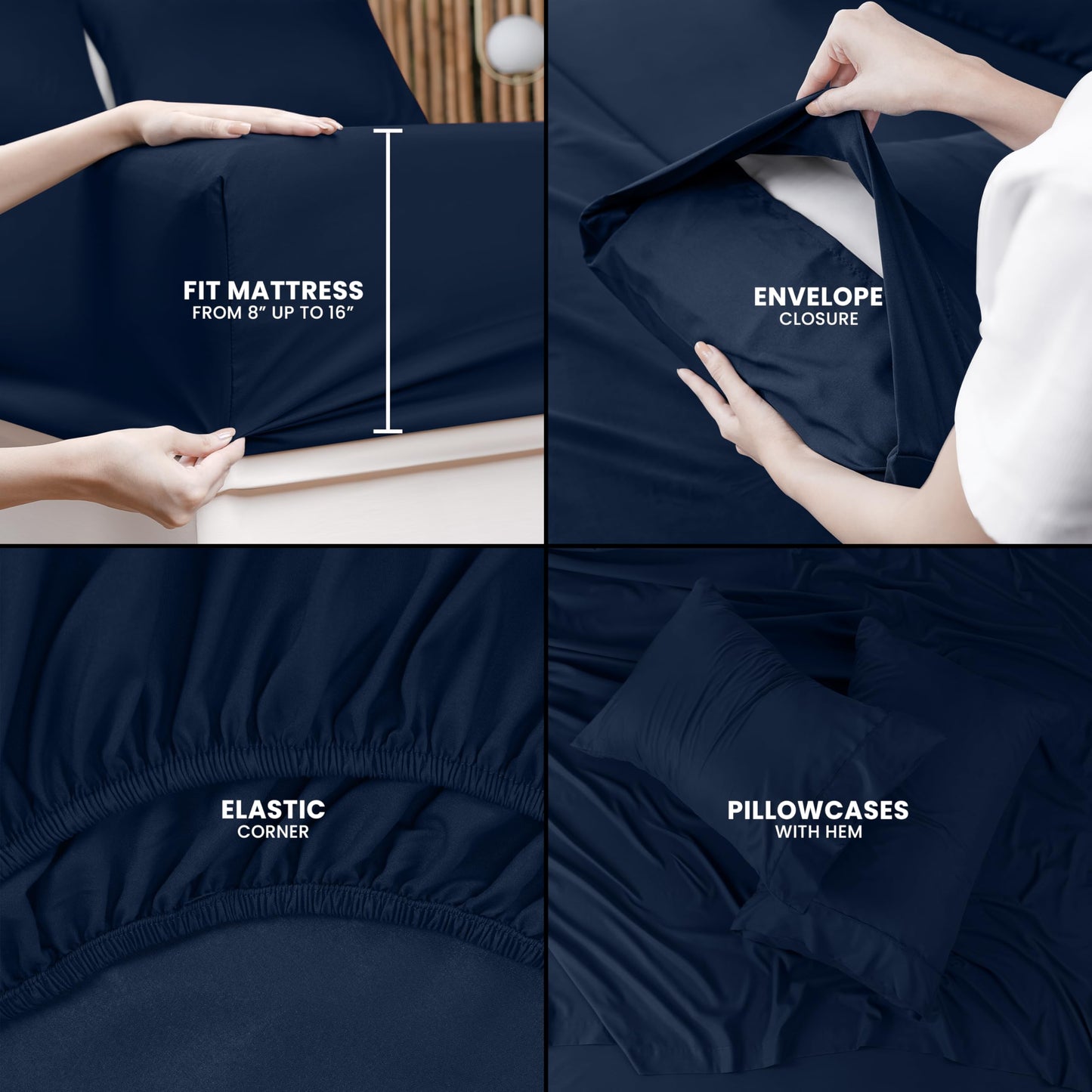 Utopia Bedding Queen Sheet Set – 4 Piece Bed Sheets for Queen Size Bed, Soft and Breathable Microfiber, Includes 1 Fitted Sheet, 1 Flat Sheet and 2 Pillowcases (Navy Blue)