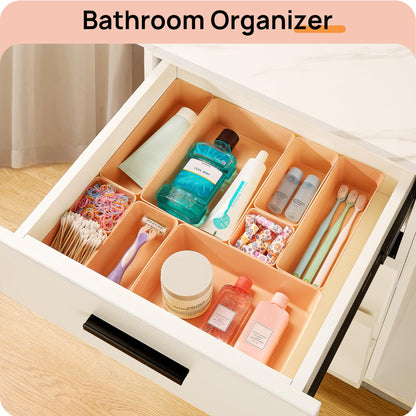 Vtopmart 25 PCS Plastic Drawer Organizers Set, 4-Size Versatile Bathroom and Vanity Drawer Organizer Trays, Storage Bins for Makeup, Bedroom, Kitchen Gadgets Utensils and Office