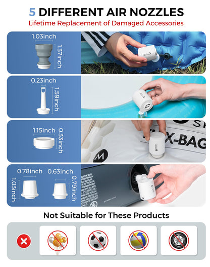 FLEXTAILGEAR Tiny Pump Portable Air Pump, Ultra-Mini with 1300mAh Battery USB Rechargeable to Inflate Deflate for Pool Floats Air Bed / Mattress Swimming Ring Vacuum Storage Bags (White)