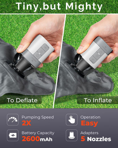 ETENWOLF AIR 3 Air Pump for Inflatables with 2600 mAh Battery & Camping Light, Ultra-Fast and Mini Electric Air Pump, Inflate Deflate for Air Mattress, Pool Floats, Vacuum Storage Bags (White)