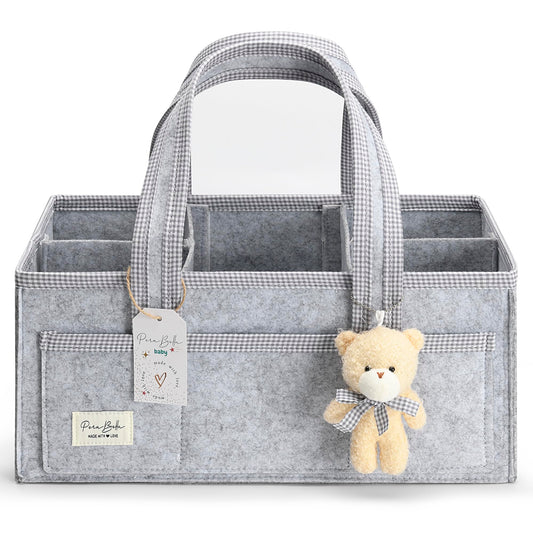 PeraBella Diaper Caddy Organizer with Handle, Baby Shower Gifts Basket Bag, Registry Search Must Haves Items, Nursery Storage Organizer for Newborn Girl Boy, Baby Bag Essentials, Car Diaper Caddy Cart