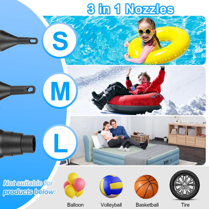 AGPTEK Rechargeable Air Pump, Electric Air Pump 4000mAh Battery Quick-Fill Inflator & Deflator with 3 Nozzles, Lightweight & Portable Perfect for Air Beds, Air Mattresses, Pool Toys & Inflatable