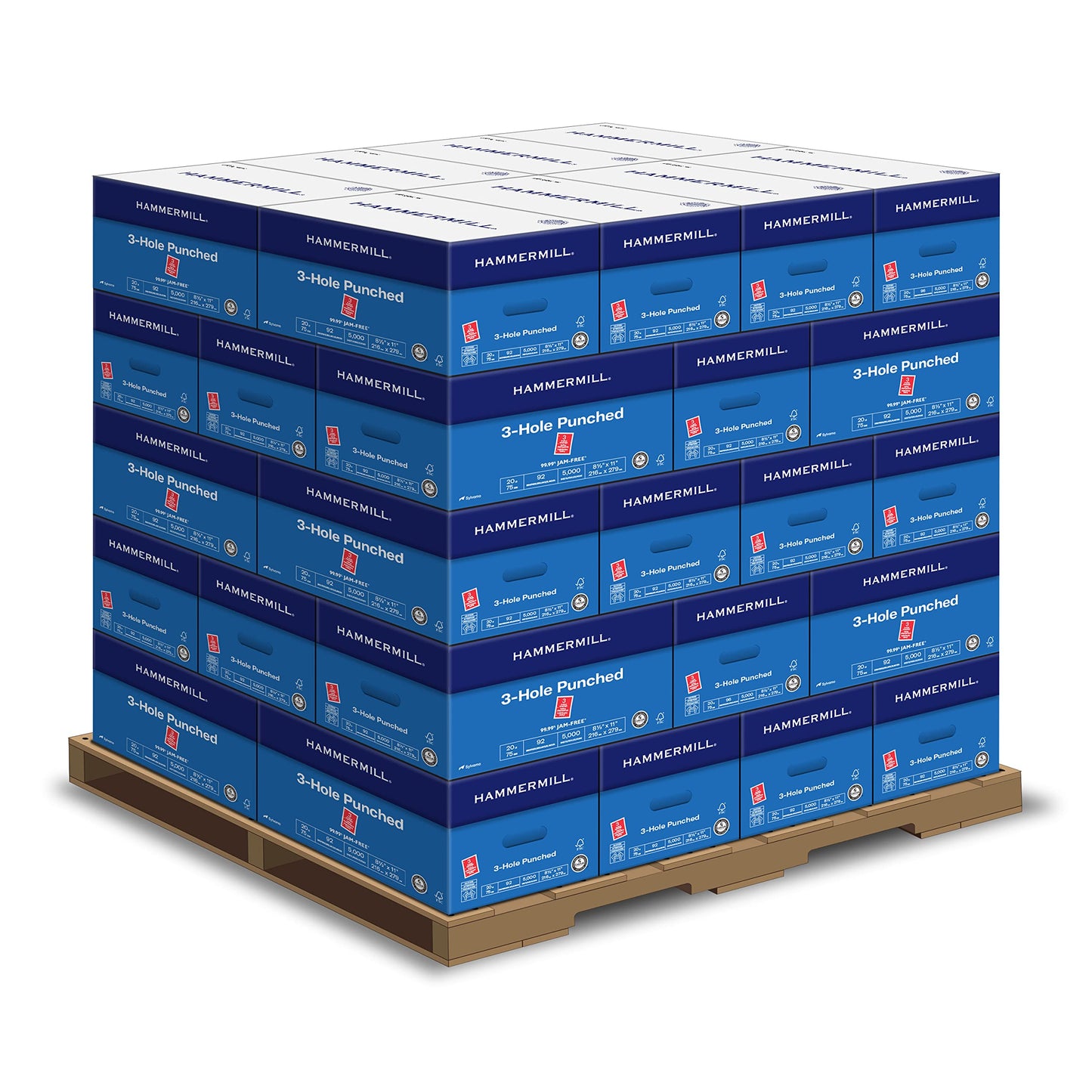 Hammermill Printer Paper, 20 lb Copy Paper, 3 Hole - 1 Pallet, 40 Cases (200,000 Sheets) - 92 Bright, Made in the USA, 162032P