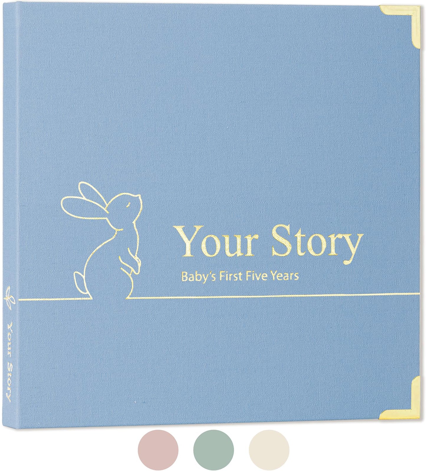 Keepsake Baby Memory Book Boy and Girl - Gender Neutral Baby Journal For First 5 Years, Timeless Baby Scrapbook Journal Milestones Baby Photo Album, Gender Reveal Gifts New Parents - Sky Blue