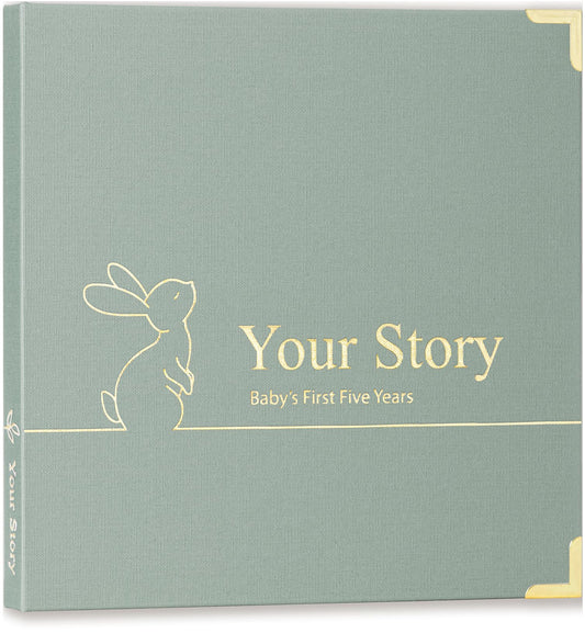 Baby Book Keepsake Boy or Girl Timeless Baby Memory Book First 5 Years for Baby Shower Gender Neutral Baby Scrapbook New Mom Gift Baby Journal from Birth to Age 5 Milestone Book Sage Green