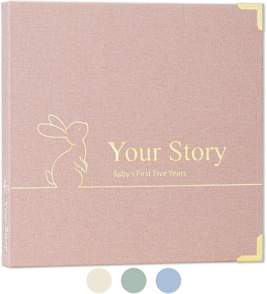 Baby Book Keepsake Boy or Girl Timeless Baby Memory Book First 5 Years for Baby Shower Gender Neutral Baby Scrapbook New Mom Gift Baby Journal from Birth to Age 5 Milestone Book Blush Pink