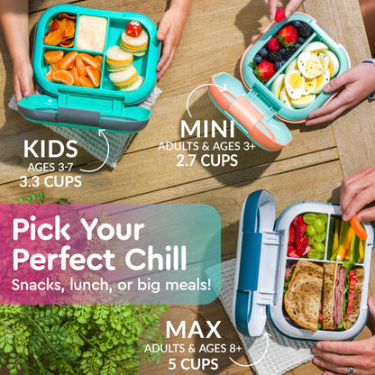 Bentgo Chill Kids Leak-Proof Lunch Box - 4-Compartment Bento Box with Built-In Ice Pack, 3.3 Cup Capacity, PFAS & BPA-Free, Microwave & Dishwasher Safe, Ideal Size for Ages 3 to 7 (Fuchsia/Teal)