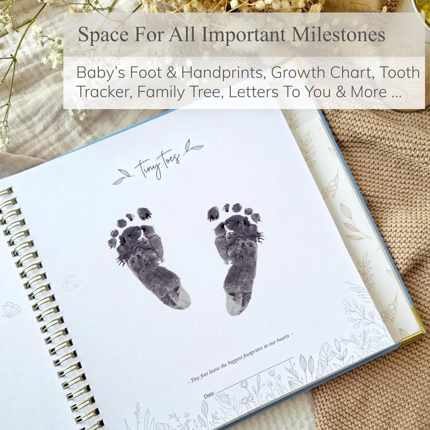 Keepsake Baby Memory Book Boy and Girl - Gender Neutral Baby Journal For First 5 Years, Timeless Baby Scrapbook Journal Milestones Baby Photo Album, Gender Reveal Gifts New Parents - Sky Blue