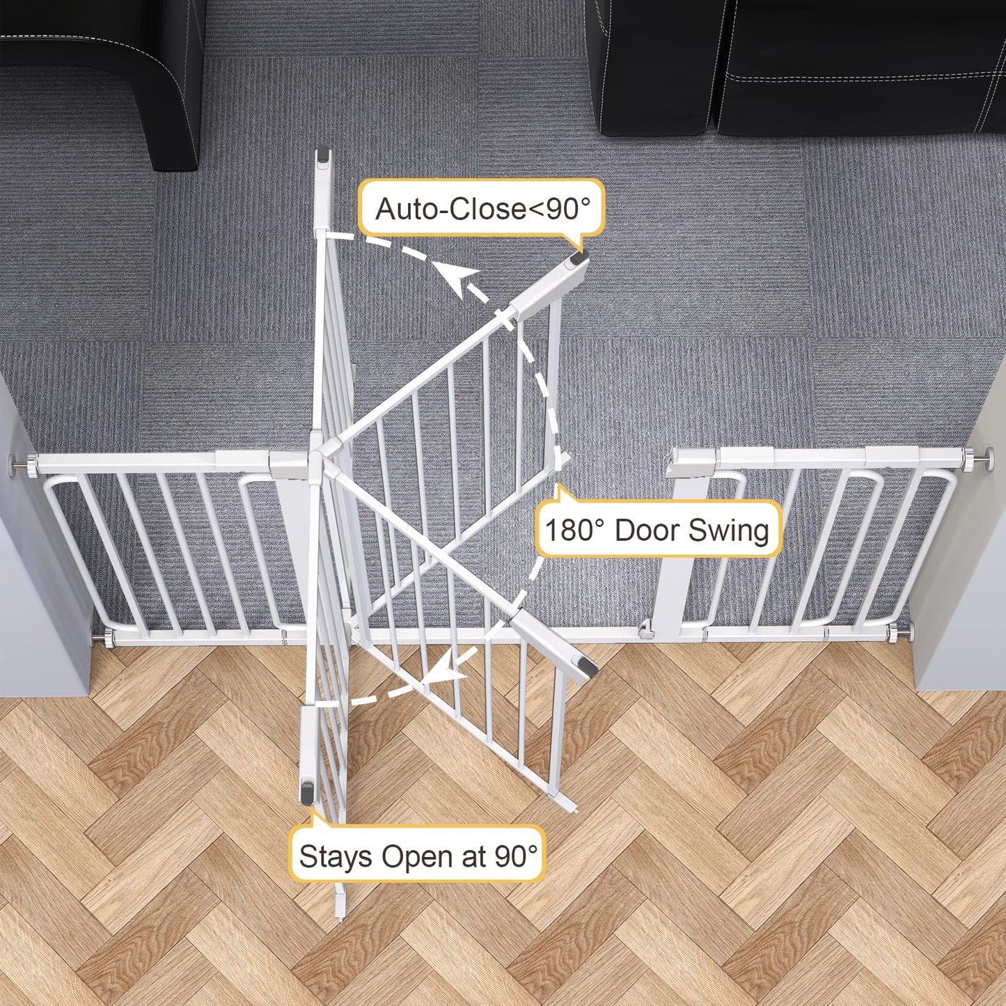 Cumbor 29.7-57" Extra Wide Baby Gate for Stairs, Mom's Choice Awards Winner-Dog Gate for Doorways, Pressure Mounted Walk Through Safety Child Gate for Kids Toddler, Tall Pet Puppy Fence Gate, White