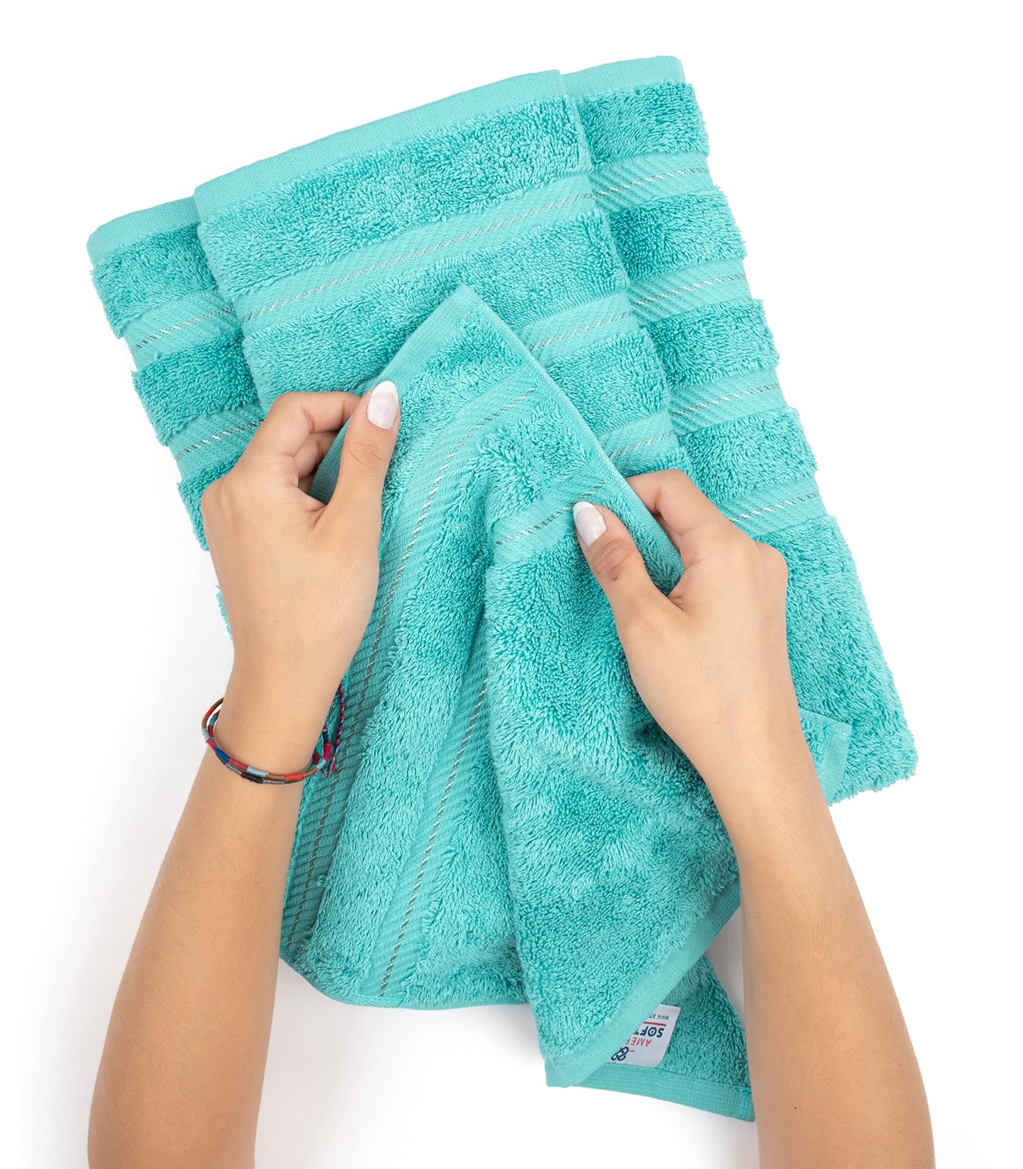 American Soft Linen Luxury 6 Piece Towel Set, 2 Bath Towels 2 Hand Towel 2 Washcloths, 600 GSM 100% Cotton Turkish Towels for Bathroom, Turquoise Blue Towel Sets