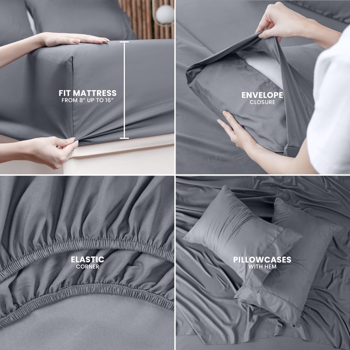 Utopia Bedding King Sheet Set – 4 Piece Bed Sheets for King Size Bed, Soft and Breathable Microfiber, Includes 1 Fitted Sheet, 1 Flat Sheet and 2 Pillowcases (Grey)
