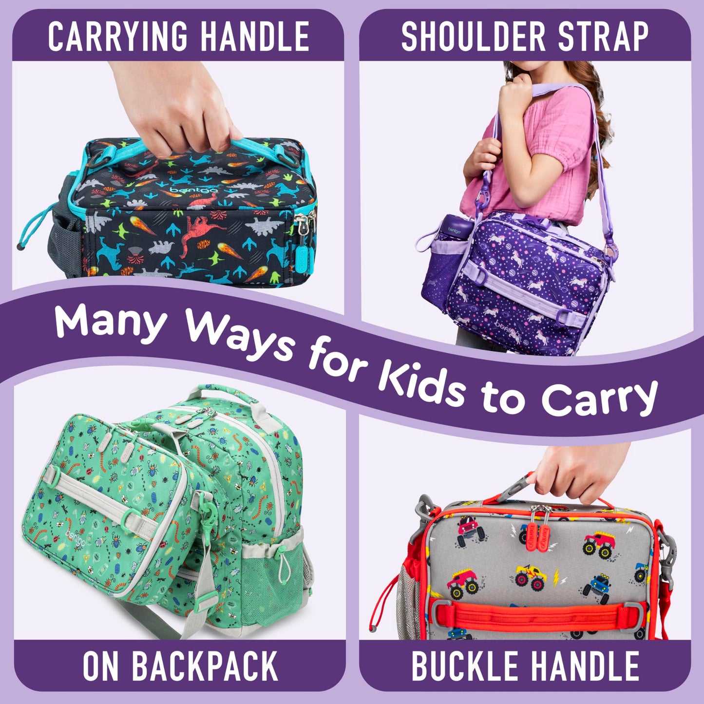 Bentgo Kids Lunch Bag - Durable, Double-Insulated Lunch Bag for Kids 3+; Holds Lunch Box, Water Bottle, & Snacks; Easy-Clean Water-Resistant Fabric & Multiple Zippered Pockets (Unicorn)