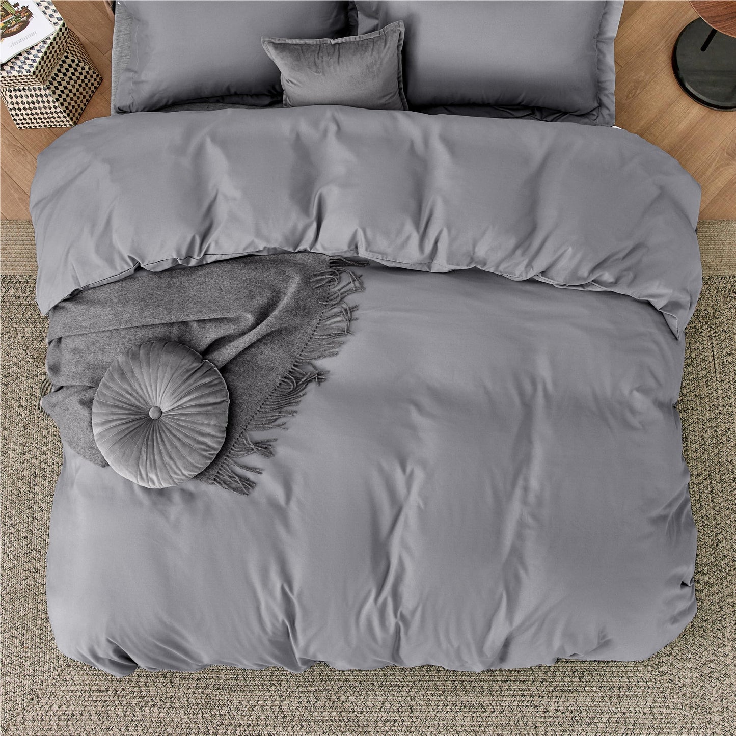 Bedsure Duvet Cover King Size - Soft Double Brushed Bedding Set for Kids & Adults, Zipper Closure, 3 Pieces, Includes 1 Duvet Cover (104"x90") & 2 Pillow Shams, NO Comforter, Grey