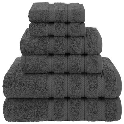 American Soft Linen Luxury 6 Piece Towel Set, 2 Bath Towels 2 Hand Towel 2 Washcloths, 600 GSM 100% Cotton Turkish Towels for Bathroom, Dark Gray Towel Sets