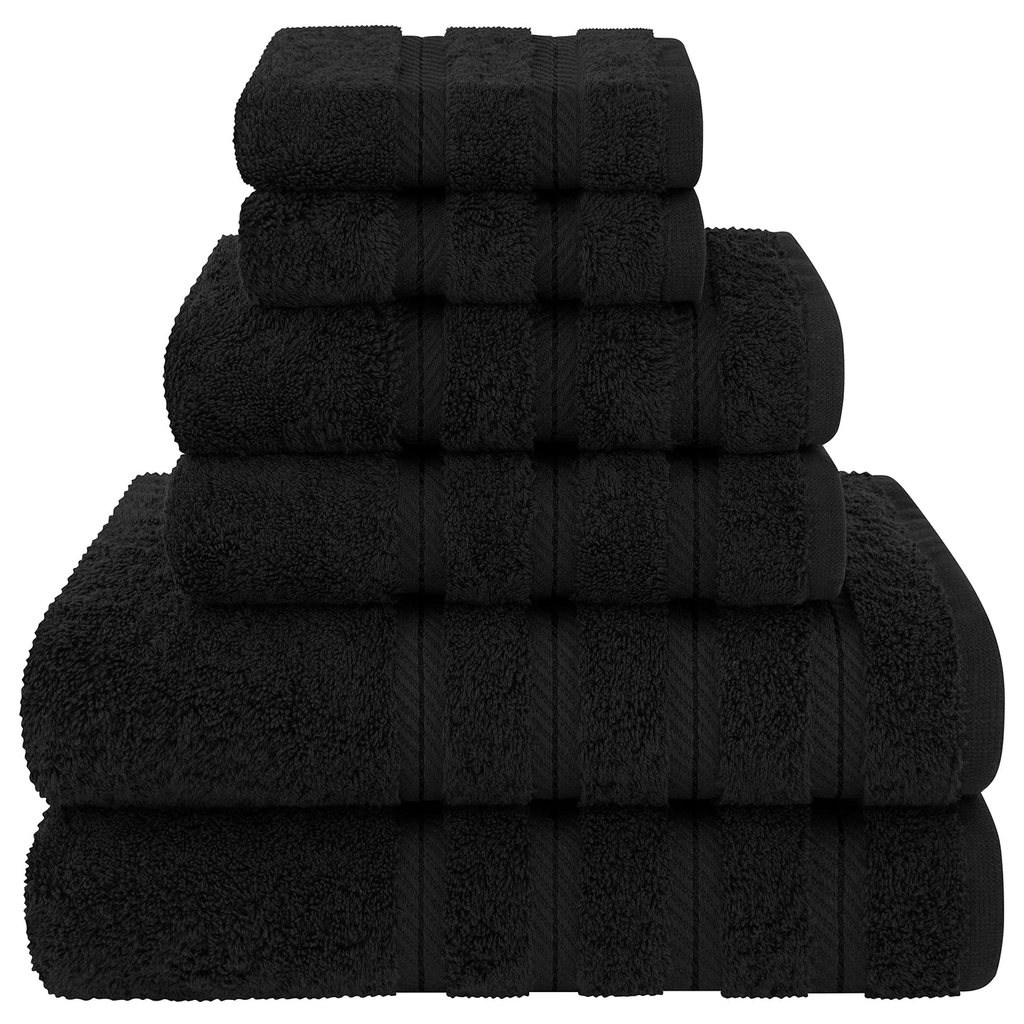 American Soft Linen Luxury 6 Piece Towel Set, 2 Bath Towels 2 Hand Towel 2 Washcloths, 600 GSM 100% Cotton Turkish Towels for Bathroom, Black Towel Sets