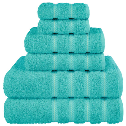 American Soft Linen Luxury 6 Piece Towel Set, 2 Bath Towels 2 Hand Towel 2 Washcloths, 600 GSM 100% Cotton Turkish Towels for Bathroom, Turquoise Blue Towel Sets