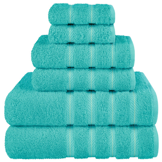 American Soft Linen Luxury 6 Piece Towel Set, 2 Bath Towels 2 Hand Towel 2 Washcloths, 600 GSM 100% Cotton Turkish Towels for Bathroom, Turquoise Blue Towel Sets