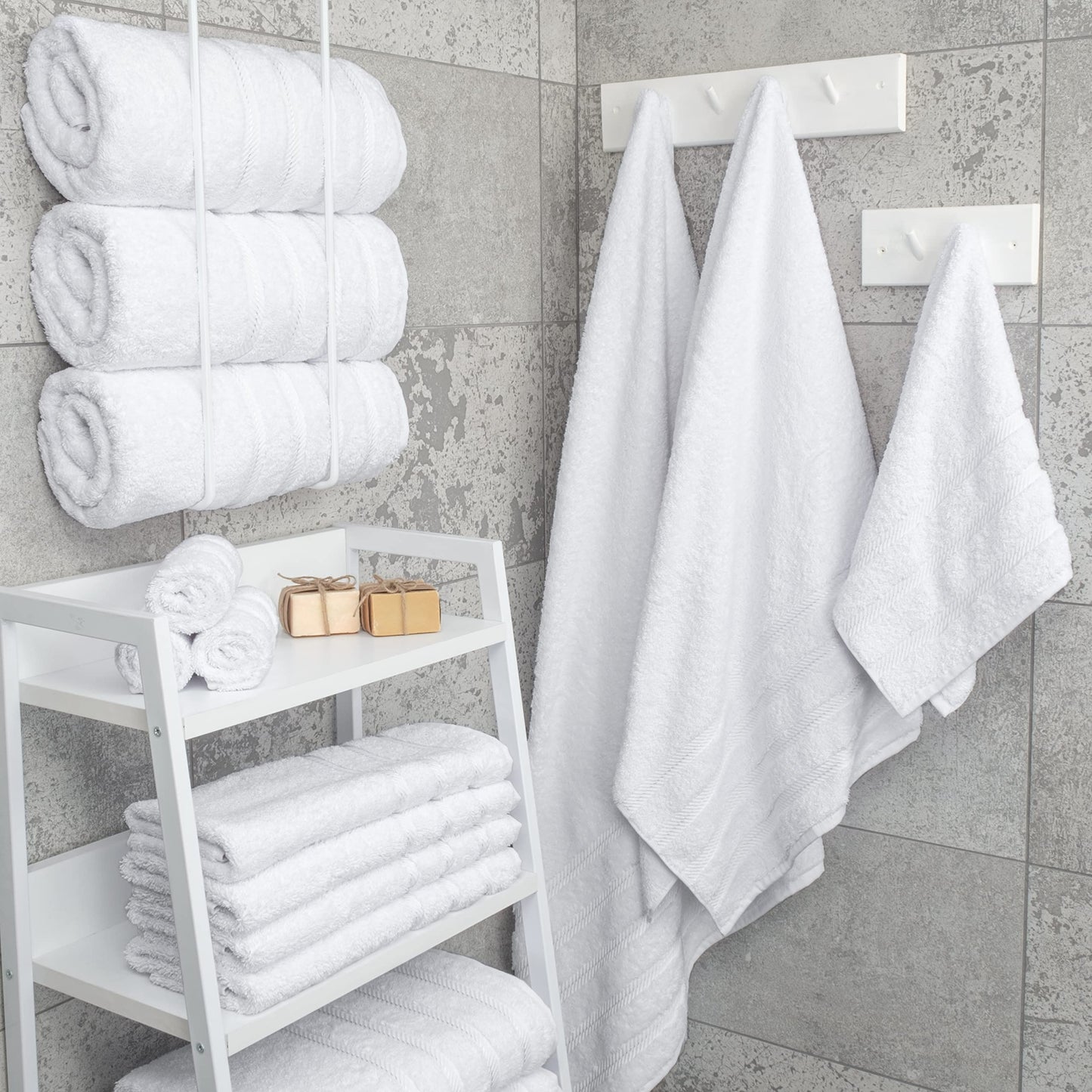 American Soft Linen Luxury 4 Piece Bath Towel Set, 600 GSM 100% Cotton Turkish Bath Towels for Bathroom, 27x54 in Extra Large Bathroom Shower Towels, White