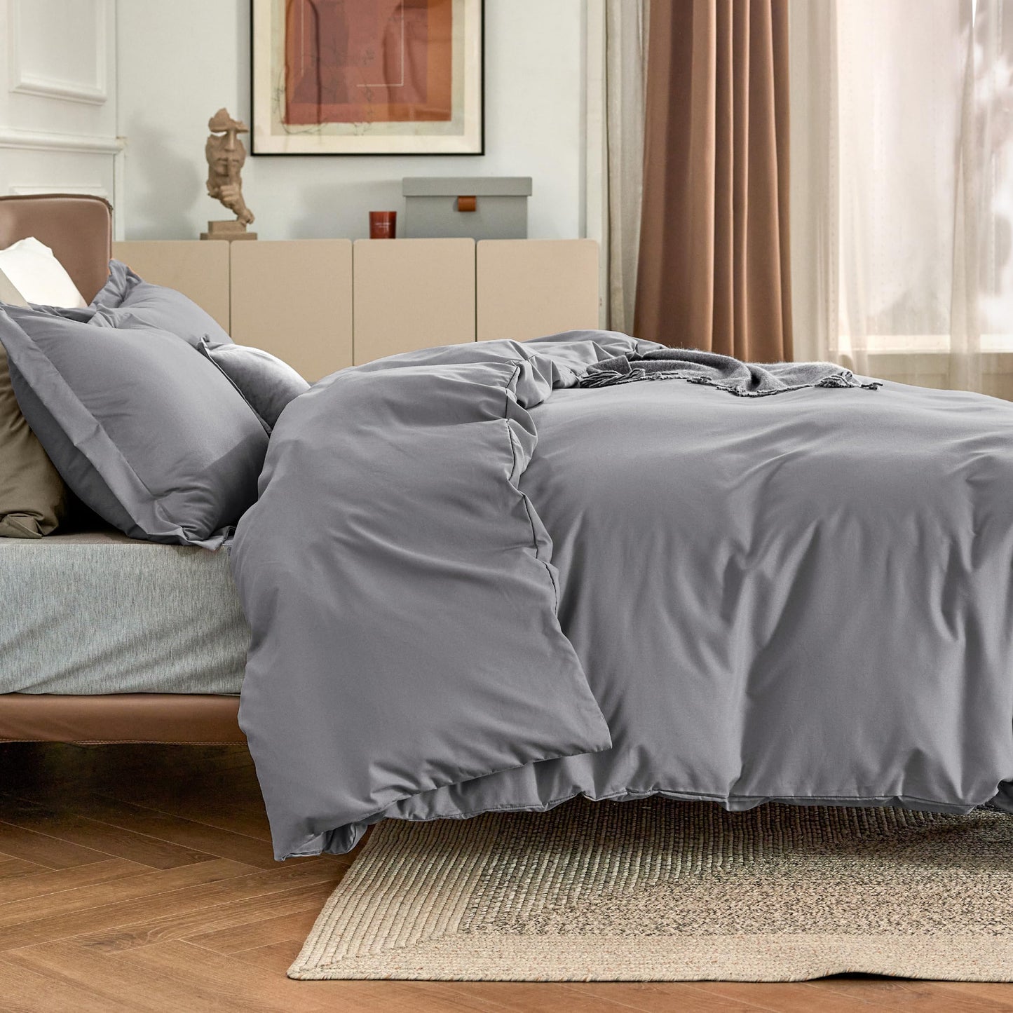 Bedsure Duvet Cover King Size - Soft Double Brushed Bedding Set for Kids & Adults, Zipper Closure, 3 Pieces, Includes 1 Duvet Cover (104"x90") & 2 Pillow Shams, NO Comforter, Grey