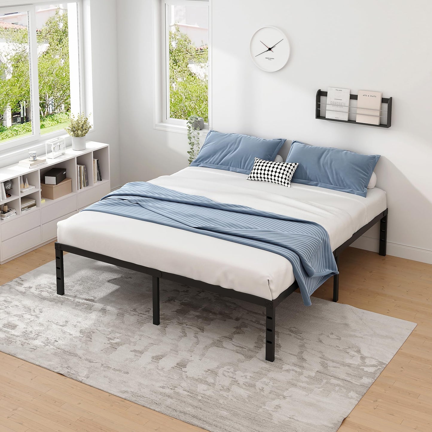 NEW JETO Metal Bed Frame,King Size Bed Frame with Storage Space,Heavy Duty Sturdy Mattress Foundation,Easy Assembly,No Box Spring Needed, Black,14 Inch,King