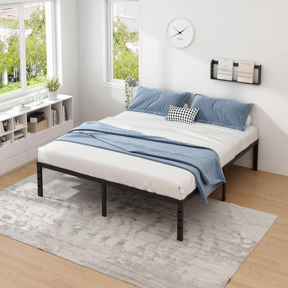 NEW JETO Metal Bed Frame,King Size Bed Frame with Storage Space,Heavy Duty Sturdy Mattress Foundation,Easy Assembly,No Box Spring Needed, Black,14 Inch,King