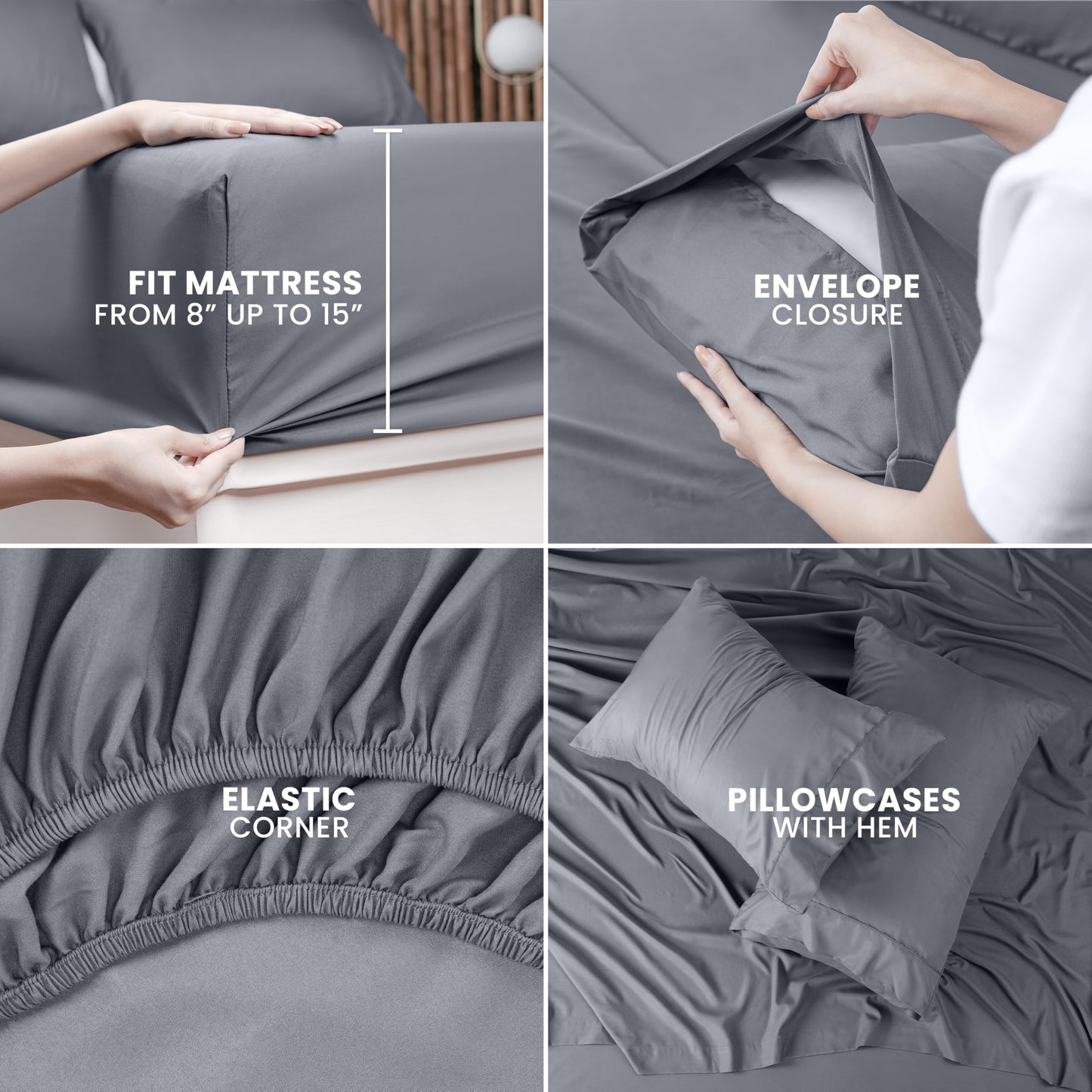 Utopia Bedding Full Sheet Set – 4 Piece Bed Sheets for Full Size Bed, Soft and Breathable Microfiber, Includes 1 Fitted Sheet, 1 Flat Sheet and 2 Pillowcases (Grey)