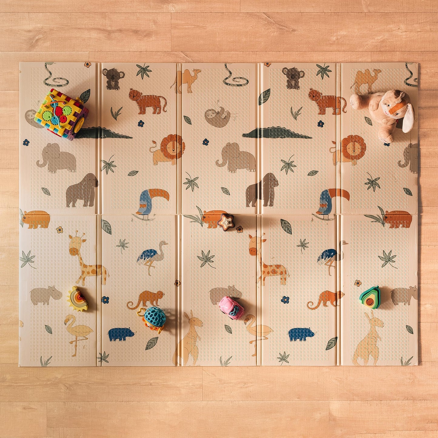 Nuby Reversible Baby Floor Mat, 77" x 58" - Foldable and Lightweight Baby Play Mat for Floor - Easy Storage and Travel - Safari