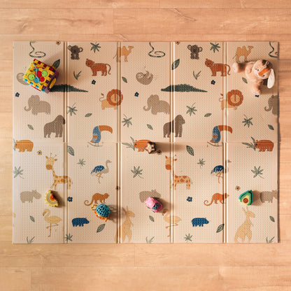 Nuby Reversible Baby Floor Mat, 77" x 58" - Foldable and Lightweight Baby Play Mat for Floor - Easy Storage and Travel - Safari