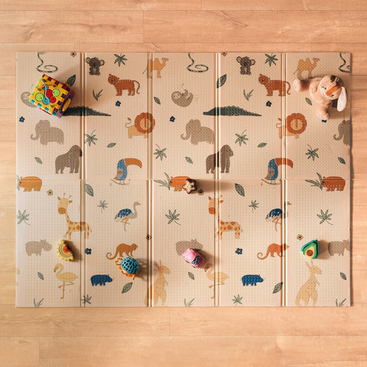 Nuby Reversible Baby Floor Mat, 77" x 58" - Foldable and Lightweight Baby Play Mat for Floor - Easy Storage and Travel - Safari